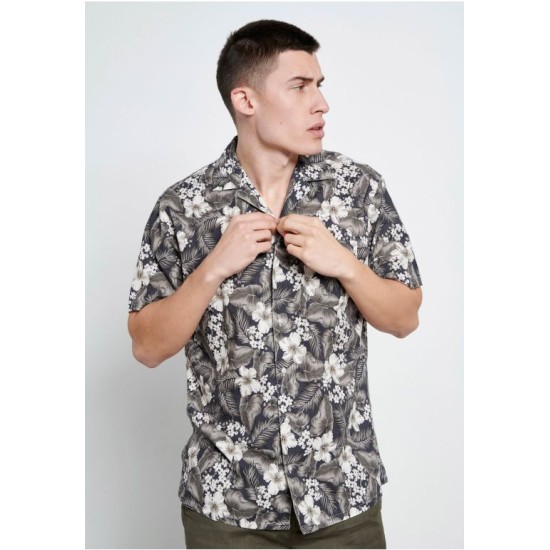 FUNKY BUDDHA FBM003-048-05 KHAKI Resort πουκάμισο με floral τύπωμα