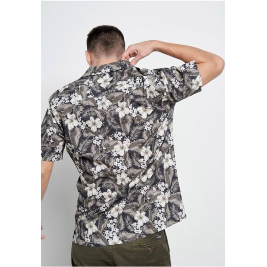 FUNKY BUDDHA FBM003-048-05 KHAKI Resort πουκάμισο με floral τύπωμα