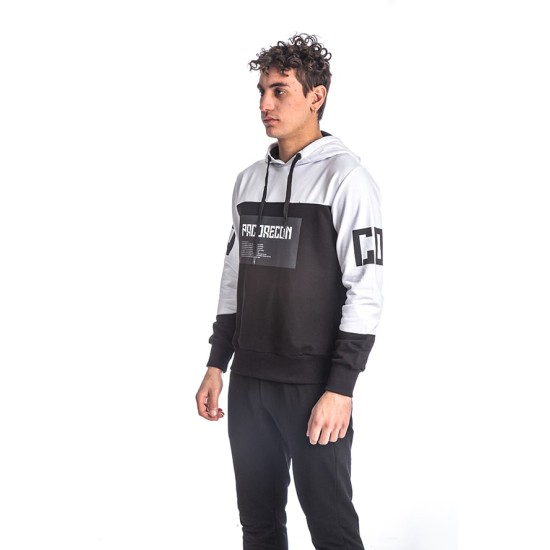 PACO&CO 218573 BLACK-WHITE Ανδρικό λεπτό φούτερ με κουκούλα