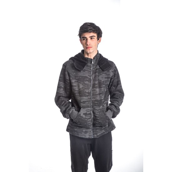 PACO&CO 218624 BLACK-ANTHRACITE Ανδρική χειμερινή ζακέτα με κουκούλα 