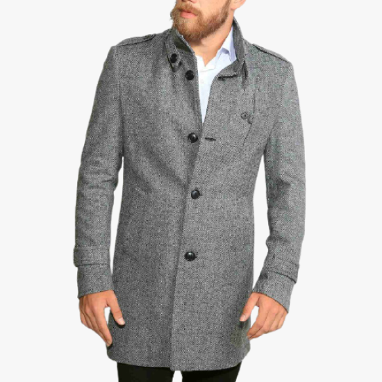 DELPINO 451 GREY Ανδρικό παλτό ψαροκόκκαλο 