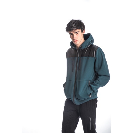 PACO&CO 218643 PETROL Ανδρική ζακέτα δίχρωμη με κουκούλα