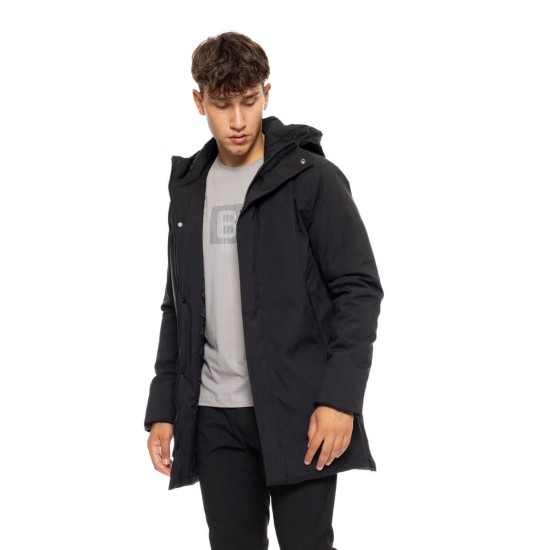 BISTON 50-201-107 BLACK Biston fashion ανδρικό μακρύ μπουφάν με ενσωματωμένη κουκούλα 