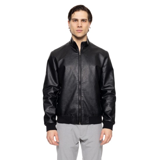 Biston 51-201-018 BLACK ανδρικό bomber πανωφόρι από δερματίνη 