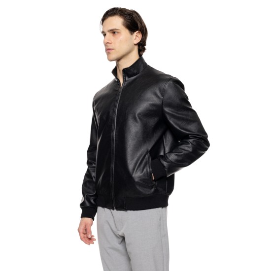 Biston 51-201-018 BLACK ανδρικό bomber πανωφόρι από δερματίνη 