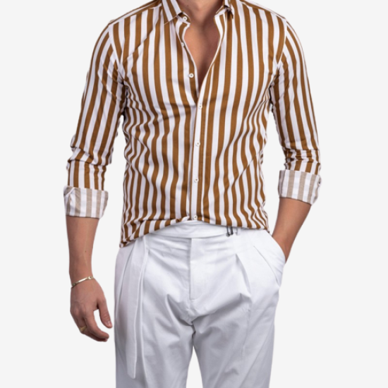 DEZIGN D-2372 BEIGE Πουκάμισο Ριγέ