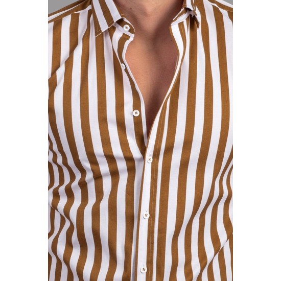 DEZIGN D-2372 BEIGE Πουκάμισο Ριγέ