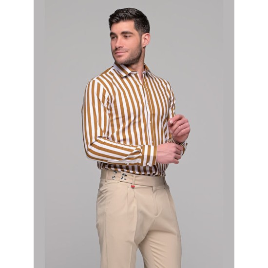 DEZIGN D-2372 BEIGE Πουκάμισο Ριγέ