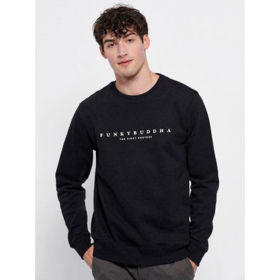 FUNKY BUDDHA FBM006-021-06 BLACK Φούτερ με τυπωμένο logo