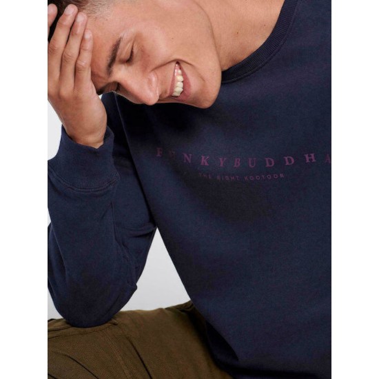 FUNKY BUDDHA FBM006-021-06 NAVY Φούτερ με τυπωμένο logo