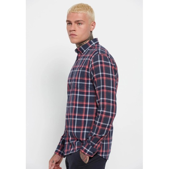 FUNKY BUDDHA FBM006-041-05 BLUE  Ανδρικό καρό πουκάμισο με τσέπη