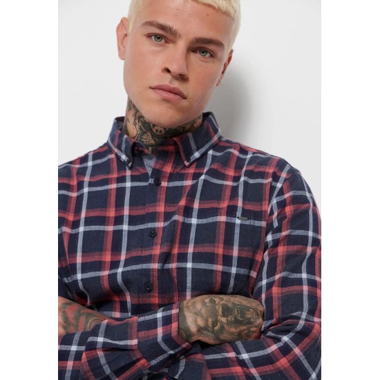 FUNKY BUDDHA FBM006-041-05 BLUE  Ανδρικό καρό πουκάμισο με τσέπη