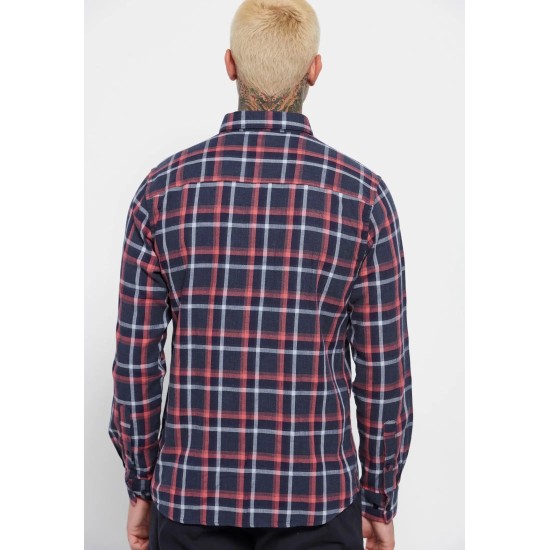 FUNKY BUDDHA FBM006-041-05 BLUE  Ανδρικό καρό πουκάμισο με τσέπη