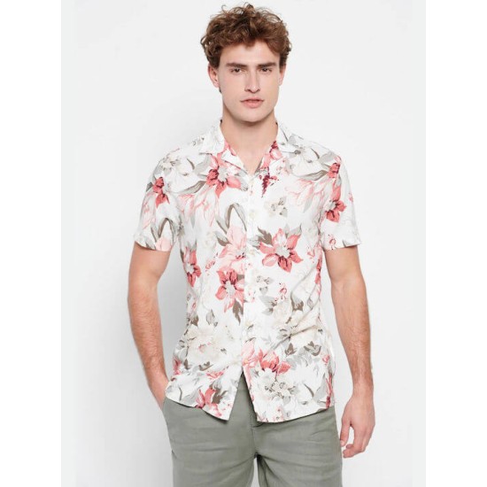 FUNKY BUDDHA FBM007-073-05 White πουκάμισο με all over τύπωμα