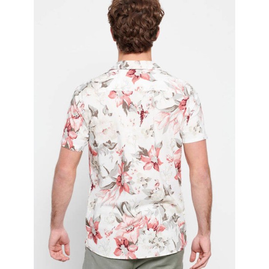 FUNKY BUDDHA FBM007-073-05 White πουκάμισο με all over τύπωμα