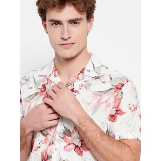 FUNKY BUDDHA FBM007-073-05 White πουκάμισο με all over τύπωμα