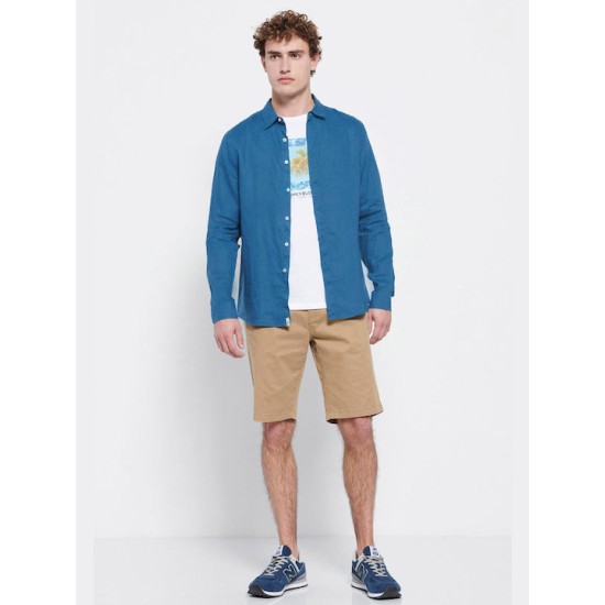 FUNKY BUDDHA FBM007-001-05 INDIGO Essential λινό πουκάμισο