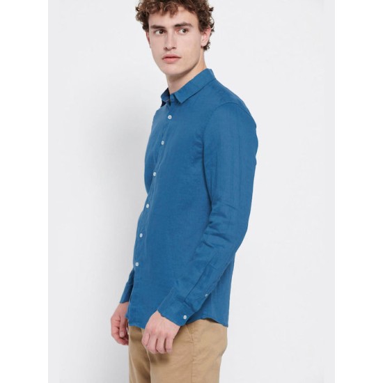 FUNKY BUDDHA FBM007-001-05 INDIGO Essential λινό πουκάμισο