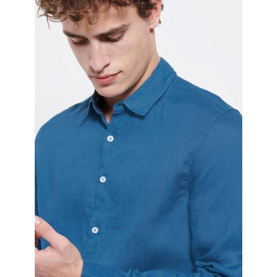 FUNKY BUDDHA FBM007-001-05 INDIGO Essential λινό πουκάμισο