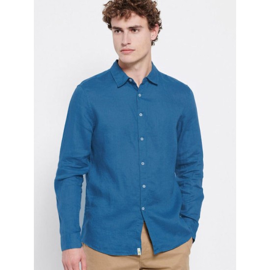 FUNKY BUDDHA FBM007-001-05 INDIGO Essential λινό πουκάμισο