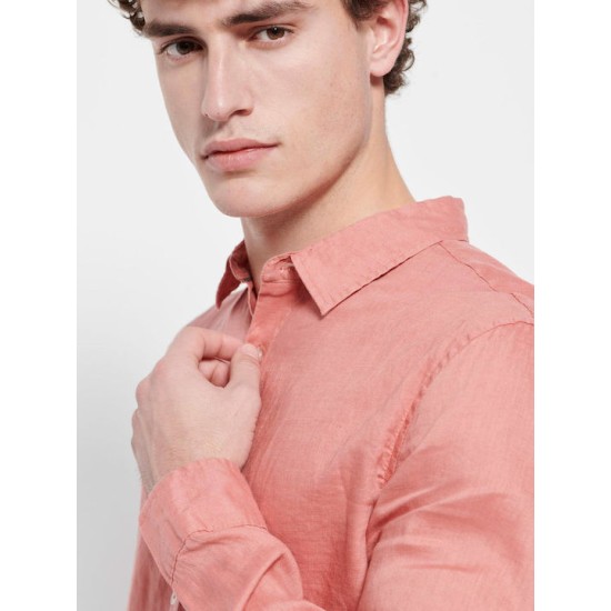 FUNKY BUDDHA FBM007-001-05 TERRACOTA Essential λινό πουκάμισο