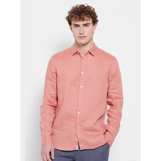 FUNKY BUDDHA FBM007-001-05 TERRACOTA Essential λινό πουκάμισο
