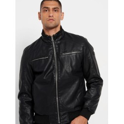 Funky Buddha Ανδρικό Δερμάτινο Χειμωνιάτικο Μπουφάν Biker BLACK FBM008-062-01