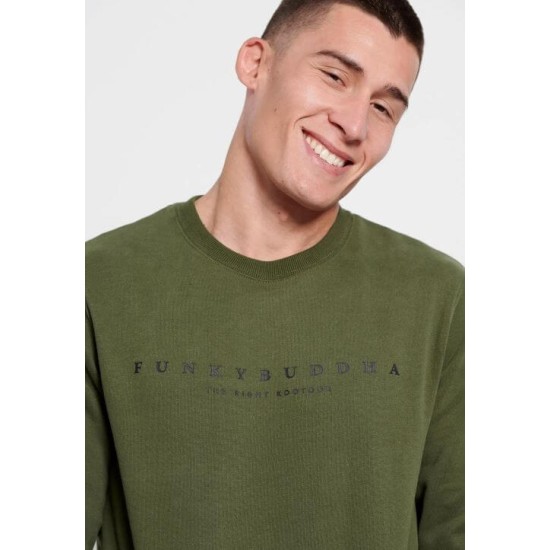 FUNKY BUDDHA FBM008-094-06 PINE GREEN Essential φούτερ με τυπωμένο logo