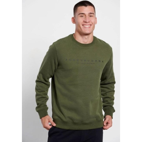 FUNKY BUDDHA FBM008-094-06 PINE GREEN Essential φούτερ με τυπωμένο logo