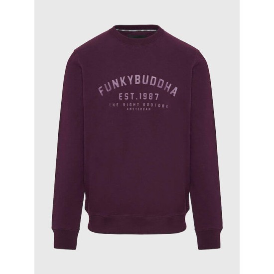 FUNKY BUDDHA FBM008-095-06 BURGUNDY Essential φούτερ με τυπωμένο logo
