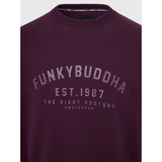 FUNKY BUDDHA FBM008-095-06 BURGUNDY Essential φούτερ με τυπωμένο logo