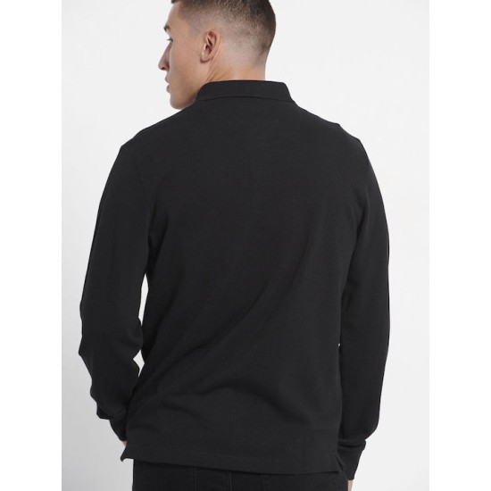 Funky Buddha Ανδρική Μακρυμάνικη πόλο μπλούζα σε πικέ ύφασμα BLACK FBM008-001-11