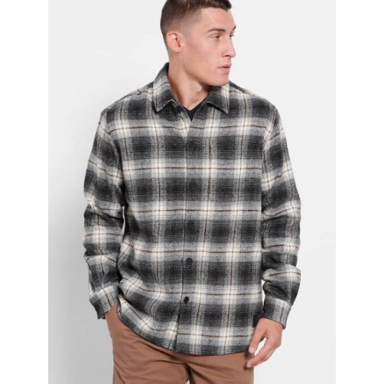 FUNKY BUDDHA FBM008-080-05 ANTHRACITE Oversized καρό overshirt πουκάμισο