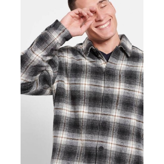FUNKY BUDDHA FBM008-080-05 ANTHRACITE Oversized καρό overshirt πουκάμισο
