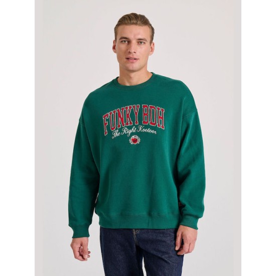 FUNKY BUDDHA FBM010-023-06 DEEP EMERALD Φούτερ με τυπωμένο logo