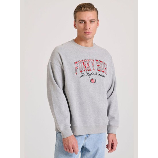 FUNKY BUDDHA FBM010-023-06 LT GREY Φούτερ με τυπωμένο logo