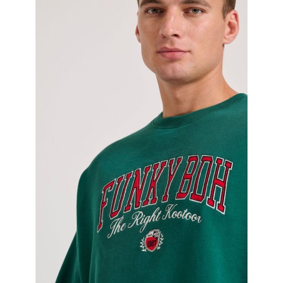 FUNKY BUDDHA FBM010-023-06 DEEP EMERALD Φούτερ με τυπωμένο logo