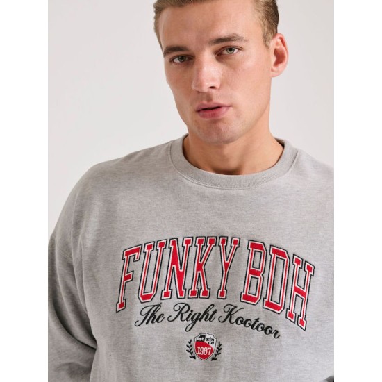 FUNKY BUDDHA FBM010-023-06 LT GREY Φούτερ με τυπωμένο logo