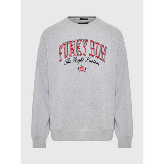 FUNKY BUDDHA FBM010-023-06 LT GREY Φούτερ με τυπωμένο logo