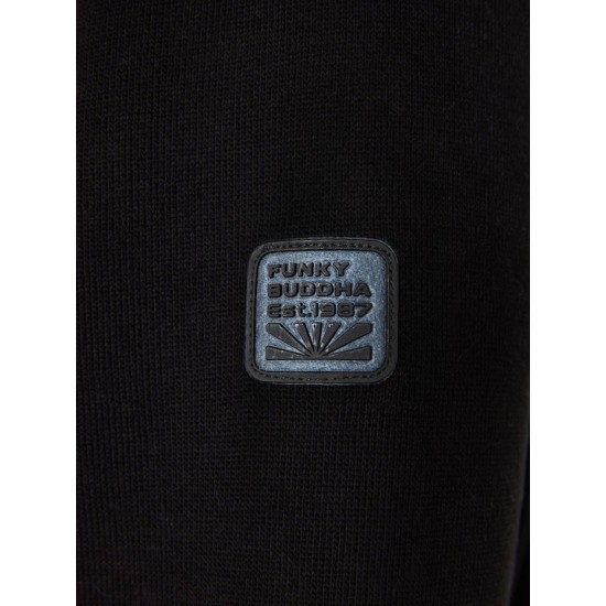 FUNKY BUDDHA FBM010-045-06 BLACK Oversized φούτερ ζακέτα με εσωτερική επένδυση