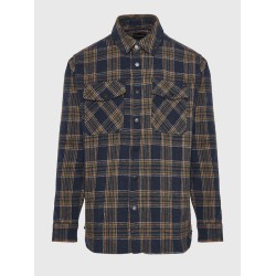FUNKY BUDDHA FBM010-038-05 DK NAVY Overshirt flannel καρό πουκάμισο με τσέπες