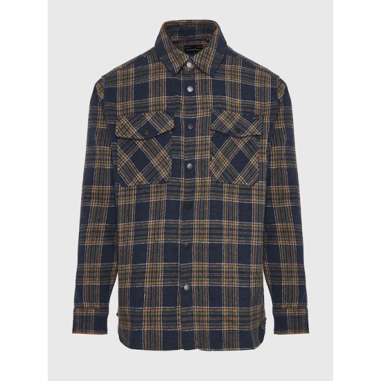 FUNKY BUDDHA FBM010-038-05 DK NAVY Overshirt flannel καρό πουκάμισο με τσέπες
