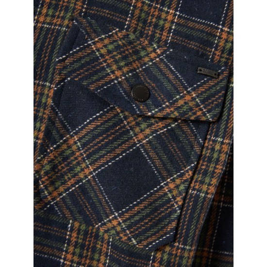 FUNKY BUDDHA FBM010-038-05 DK NAVY Overshirt flannel καρό πουκάμισο με τσέπες