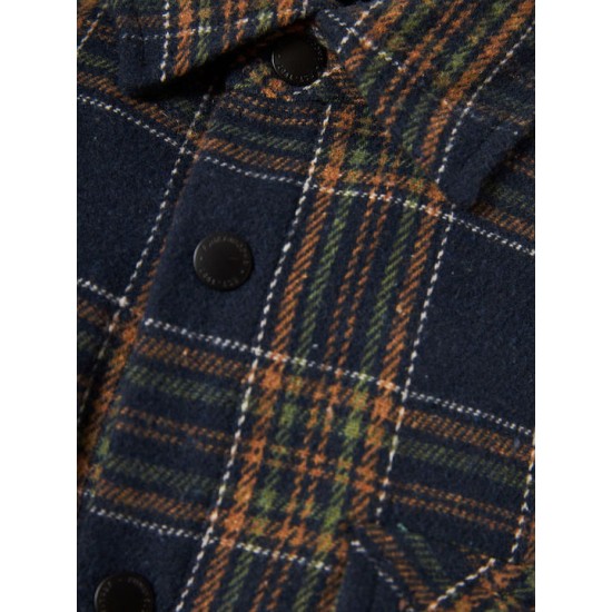 FUNKY BUDDHA FBM010-038-05 DK NAVY Overshirt flannel καρό πουκάμισο με τσέπες