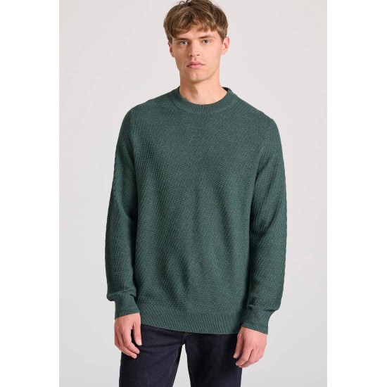 FUNKY BUDDHA FBM010-020-09 GREEN MEL Ανδρικό πουλόβερ με ανάγλυφη υφή