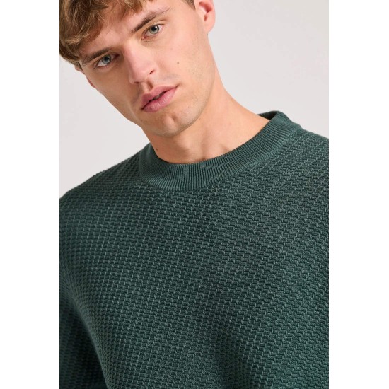 FUNKY BUDDHA FBM010-020-09 GREEN MEL Ανδρικό πουλόβερ με ανάγλυφη υφή
