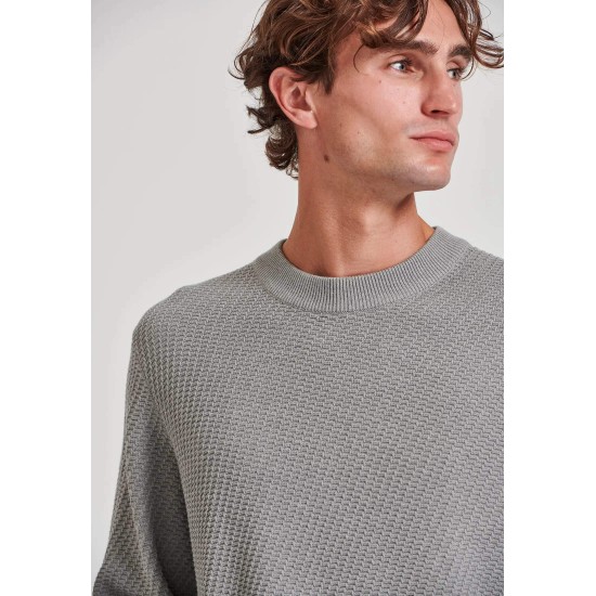 FUNKY BUDDHA FBM010-020-09 GREY MEL Ανδρικό πουλόβερ με ανάγλυφη υφή