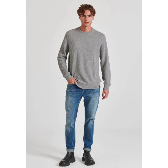 FUNKY BUDDHA FBM010-020-09 GREY MEL Ανδρικό πουλόβερ με ανάγλυφη υφή