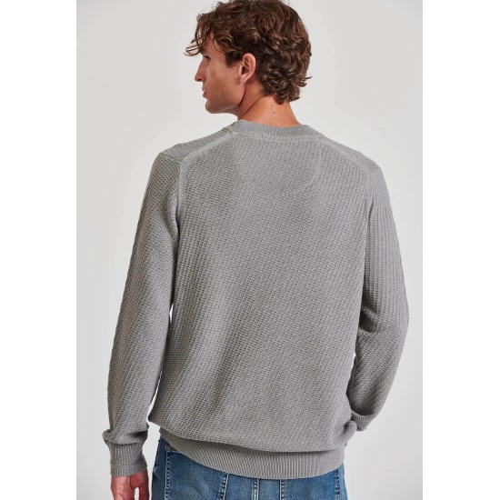 FUNKY BUDDHA FBM010-020-09 GREY MEL Ανδρικό πουλόβερ με ανάγλυφη υφή