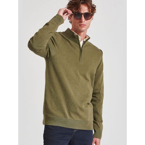 FUNKY BUDDHA FBM010-003-09 CEMENT MEL Πλεκτό πουλόβερ με φερμουάρ στο λαιμό